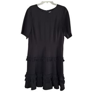 Gibson Latimer Black Fringe Swing Formal Dress Short Sleeve Midi Length 14